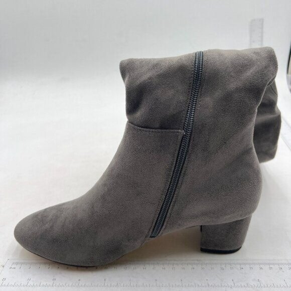 Grey Suede Closed Toe Chunky Heel Side Zipper Over The Knee Thigh High Boots - Picture 1 of 7